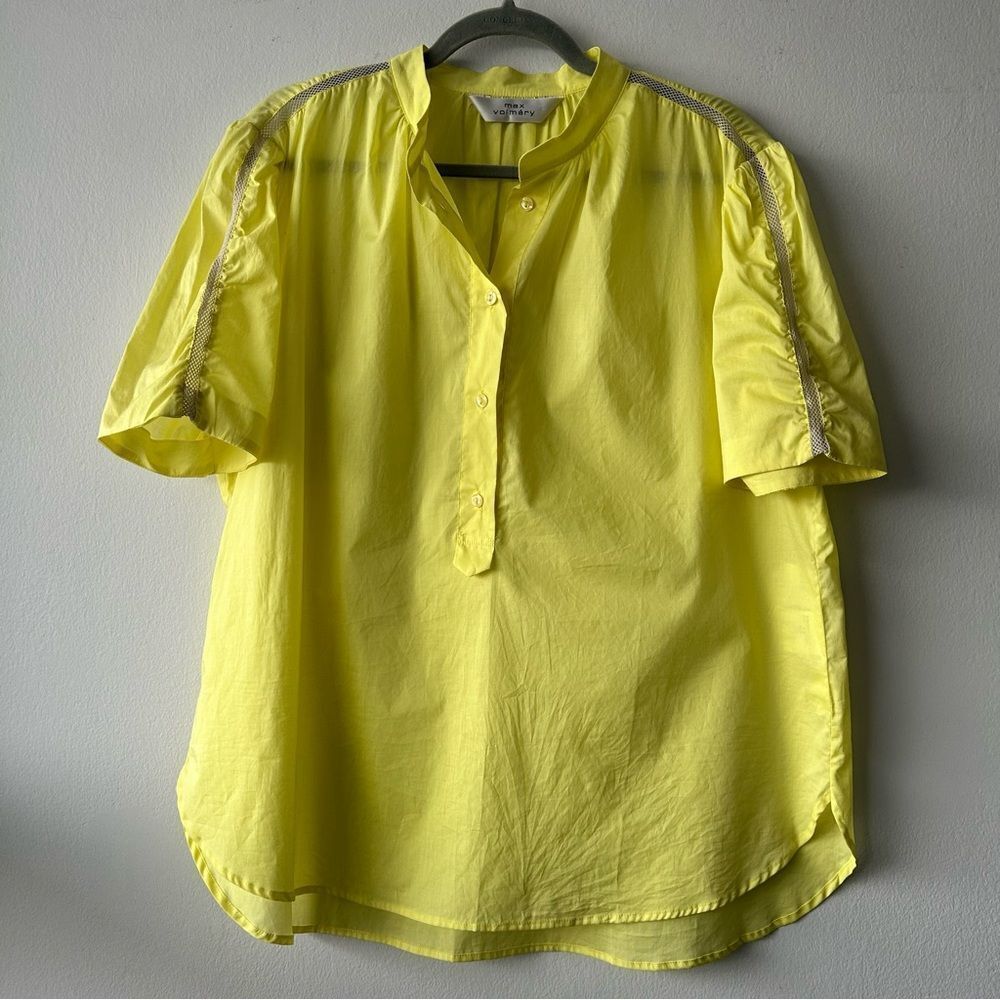 Max Volmary Host Pick 🍒 Light Yellow Poplin Shirt Short Sleeve Shoulder Details